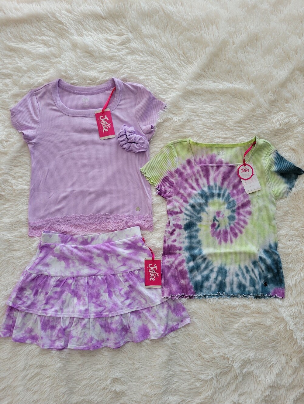Justice Set Of Short Sleeve Tops And Skort Purple Tie Dye Girls Size L 12/14